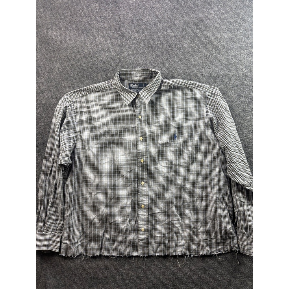 Polo Ralph Lauren Button Down Mens XL Blue Black Check Raw Hem Lowell Sport